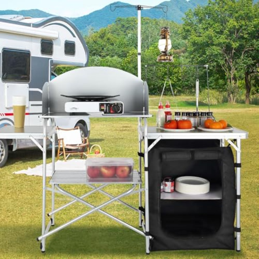 Camping Kitchen Table, Folding - Camping Cooking Table With Storage review and price