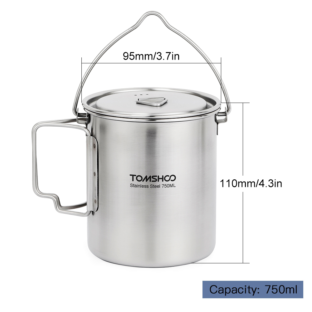 TOMSHOO 750ml Stainless Steel  - Camping Cooking Pot With Lid review and price