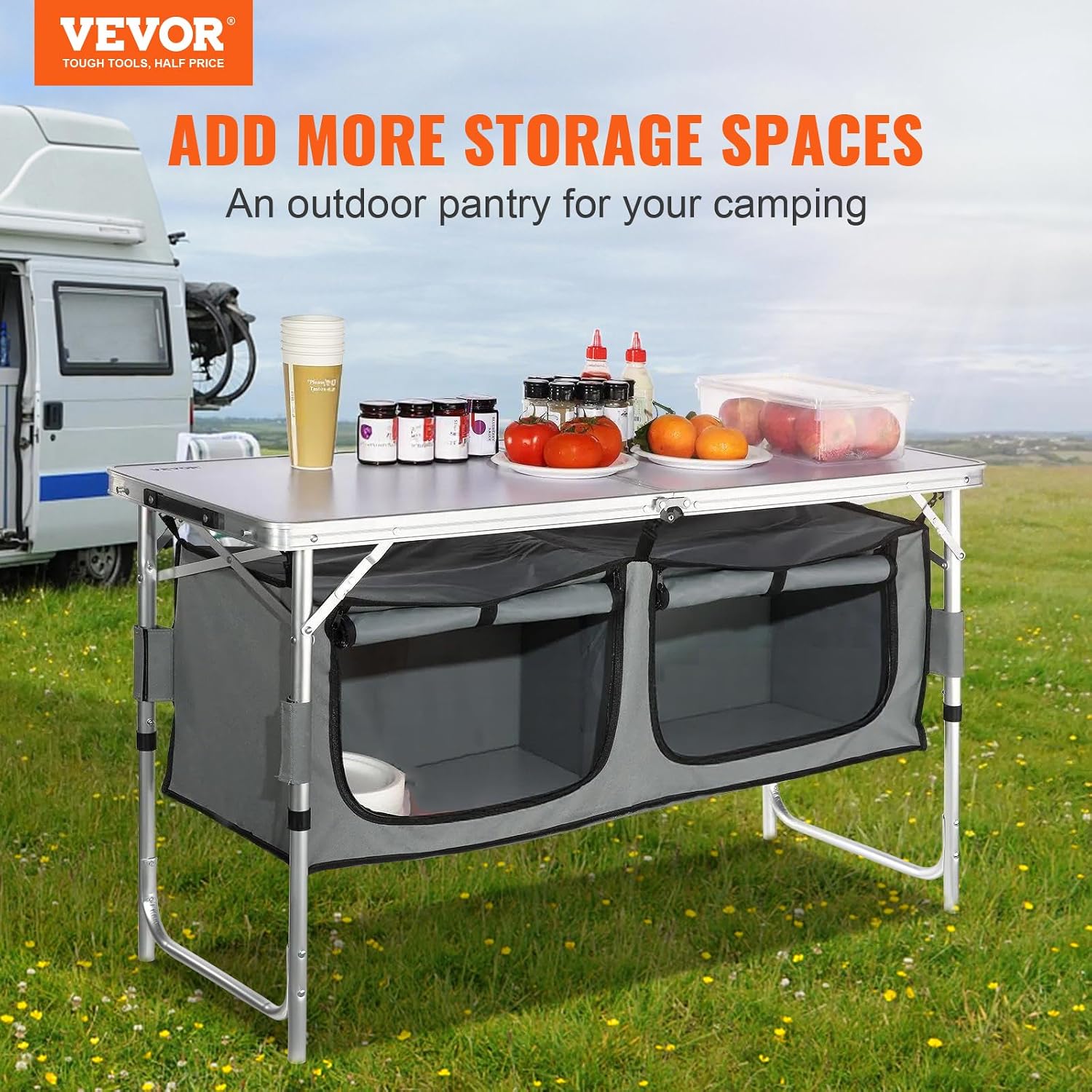 Camping Kitchen Station, 3 Adj - Camping Cooking Table With Storage review and price