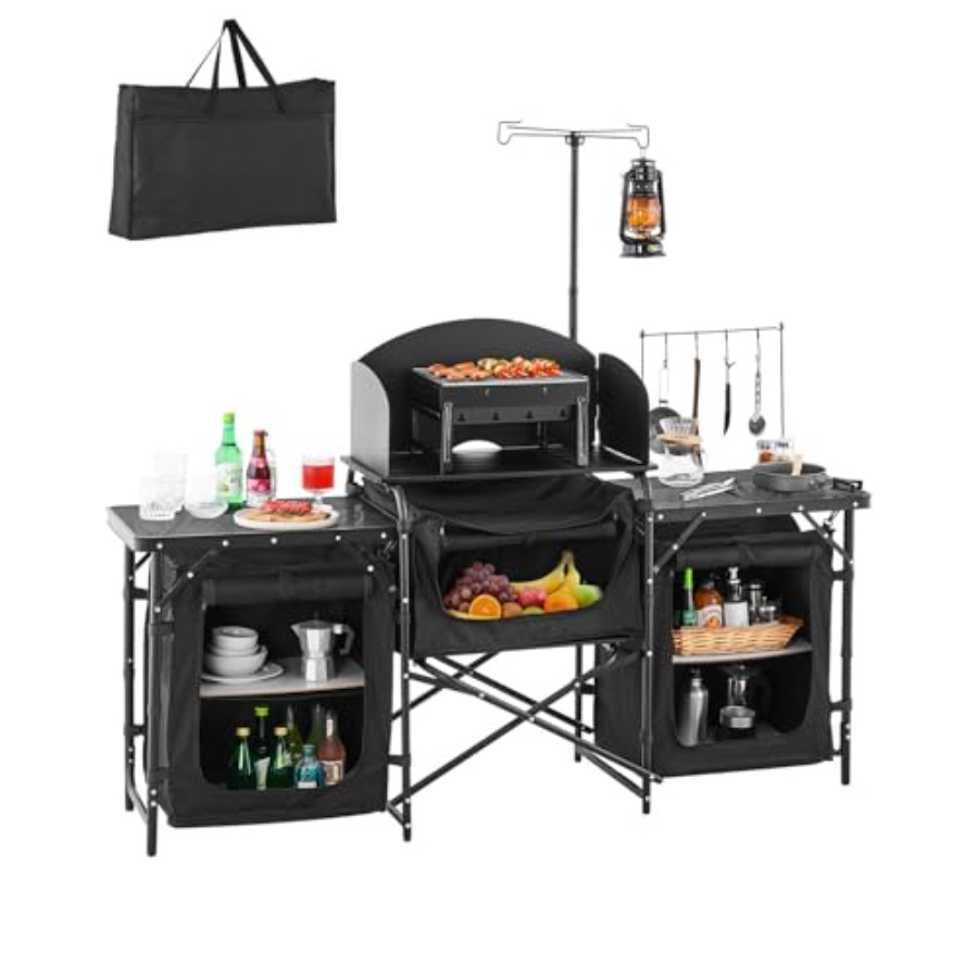 Camping Kitchen Table, Outdoor - Camping Cooking Table With Storage review and price