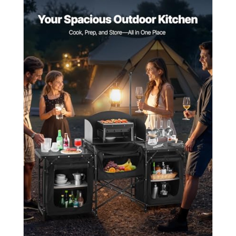 Camping Kitchen Table, Outdoor - Camping Cooking Table With Storage review and price